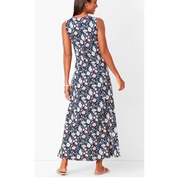 Talbots Maxi Dress L Large Paisley Sleeveless Blue Pink Stretch Washable NEW - Picture 5 of 12